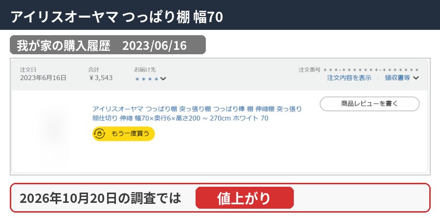 アイリスオーヤマ つっぱり棚 幅70の購入履歴